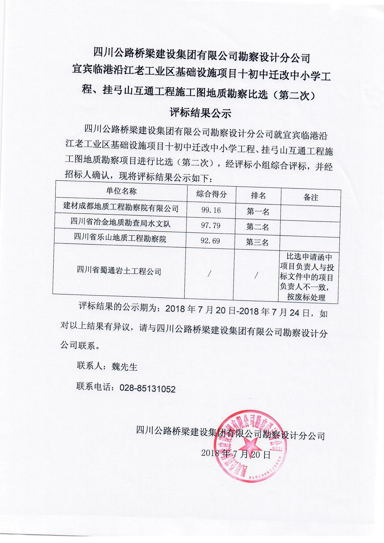 C:\Users\Administrator\Desktop\官网\招标\中标公示\四川公路桥梁建设集团有限公司勘察设计分公司宜宾临港沿江老工业区基础设施项目十初中迁改中小学工程、挂弓山互通工程施工图地质勘察比选（第二次）评标结果公示.jpg
